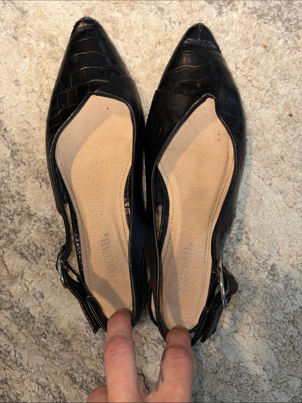 3/$15! Free JustFab Black Croc-Embossed Pointed Slingback Flats for work size 7